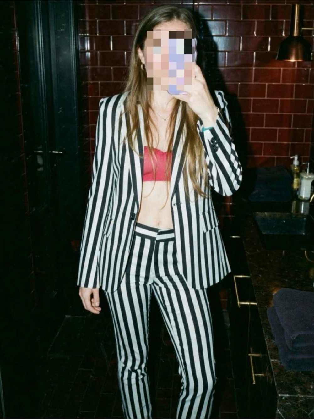 Frame Denim Black & White Vertical Stripe Suit Pants